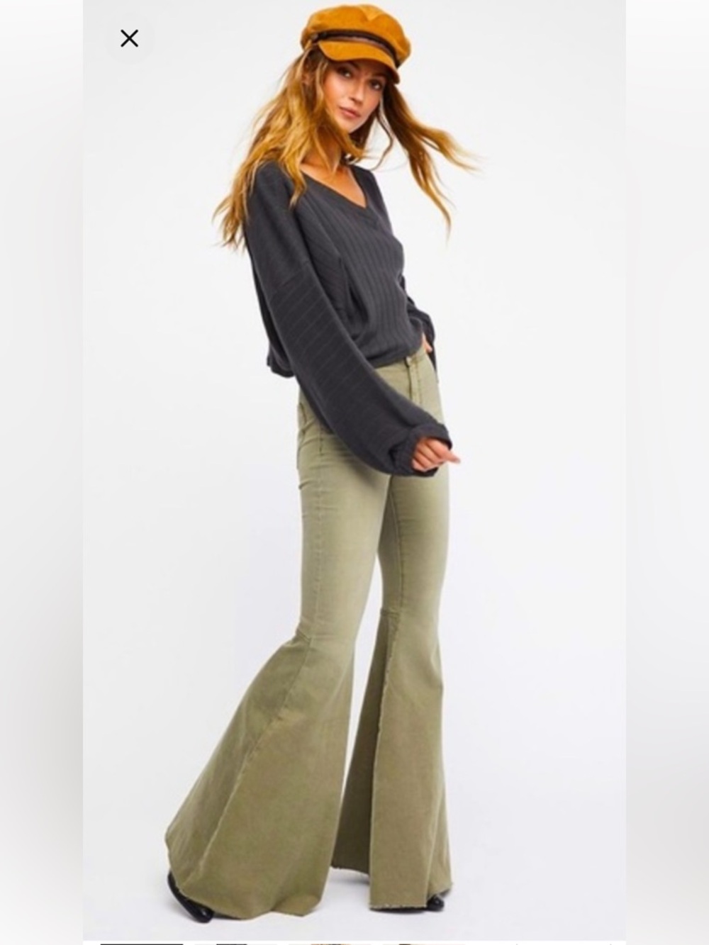 Free People Float On Flare Jeans Army Green SIZE 28 NEW WITH TAGS BELL BOTTOMS